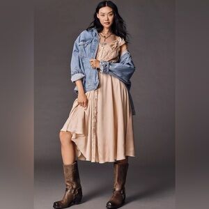 NWT! By Anthropologie Sleeveless Hanky-Hem Midi Dress In Neutral Cream - XS 🟡